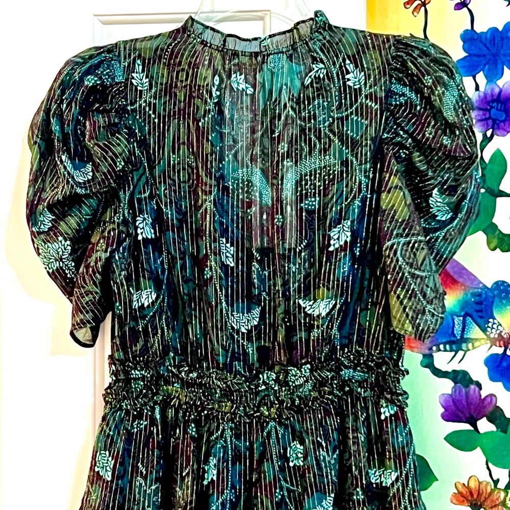 🌺🎉HP🎉🌺 NWT Ulla Johnson Ada Chiffon Mini Dress Rainforest - Picture 14 of 16